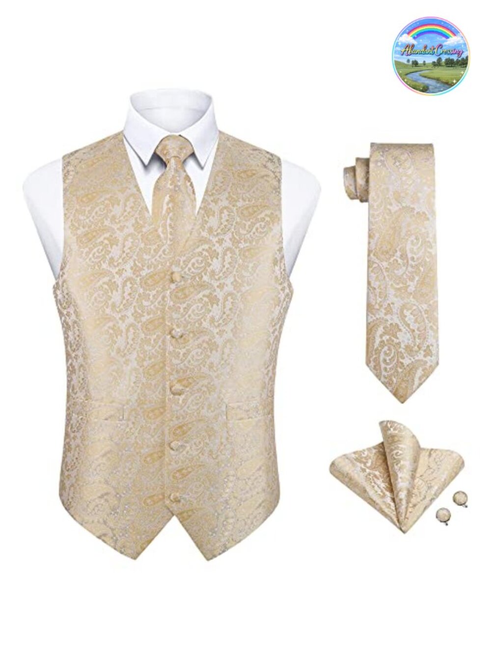 Enlision Men's Paisley Suit Vest Set with Tie Pocket Square Cufflinks